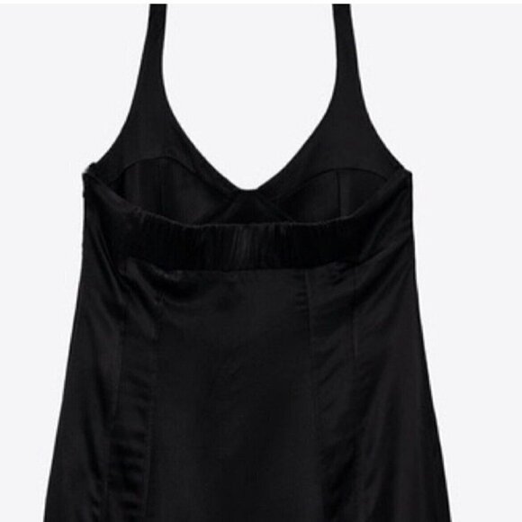 Zara Satin Bustier Mini Dress LARGE Black Lingerie Style open back Seamed NEW - Picture 13 of 16